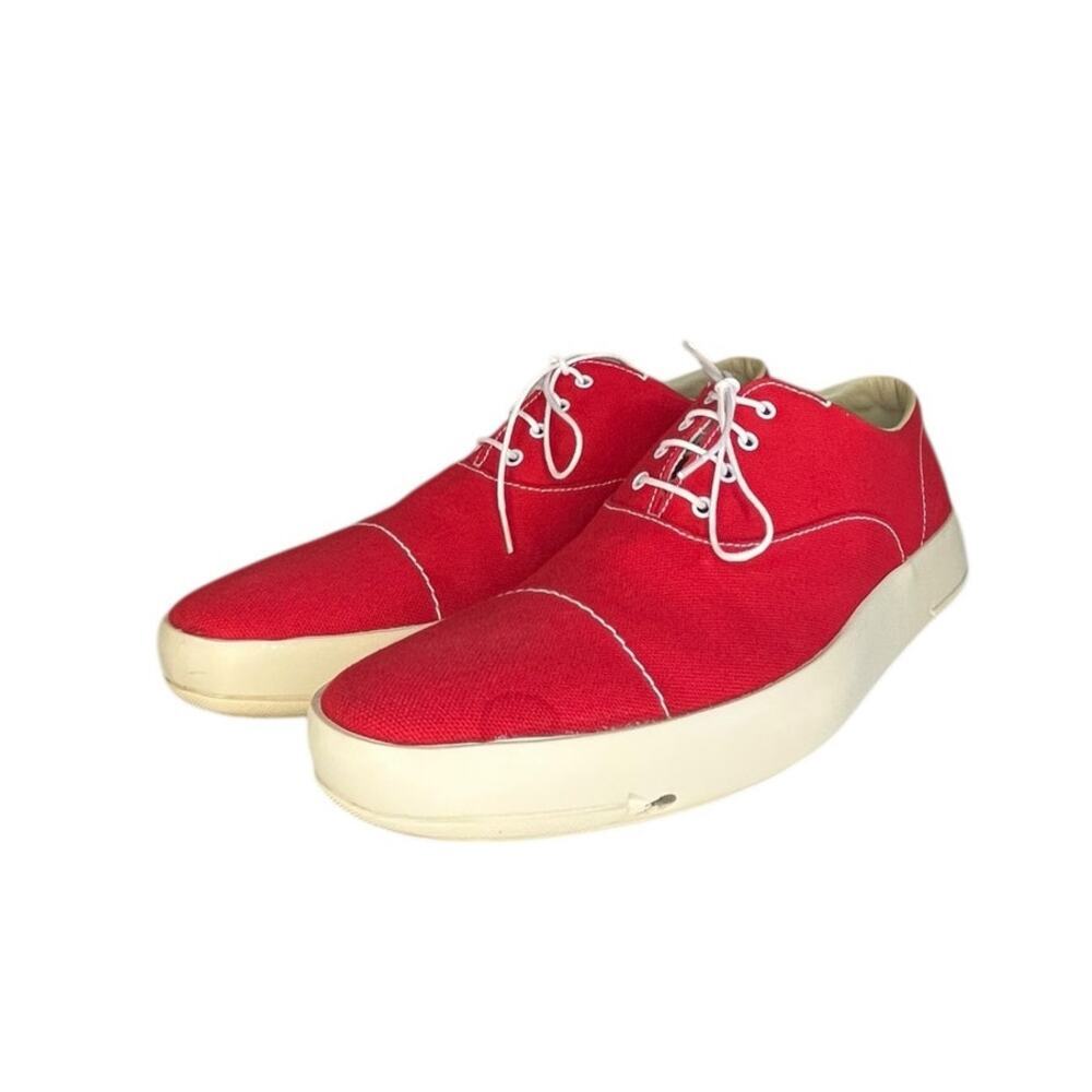 ***SOLD*** Mens Prada Italian Luxury Lace Up Sneakers Size 8 Red White - Picture 1 of 6